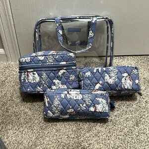 Vera Bradley 4 Pc Cosmetic Organizer- Beary Merry Cool Blur